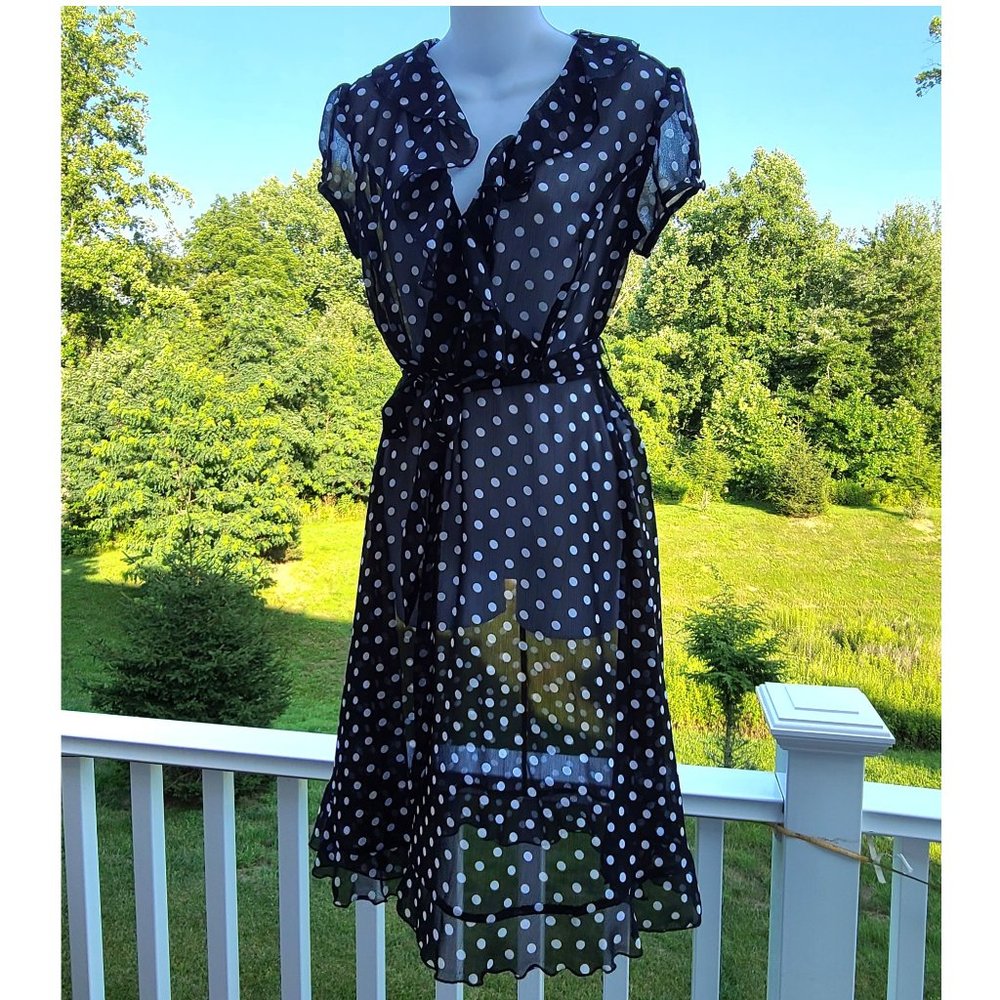 JBS Sheer Polka Dot Blouson Dress black/white new 4P S ruffle short sleeves